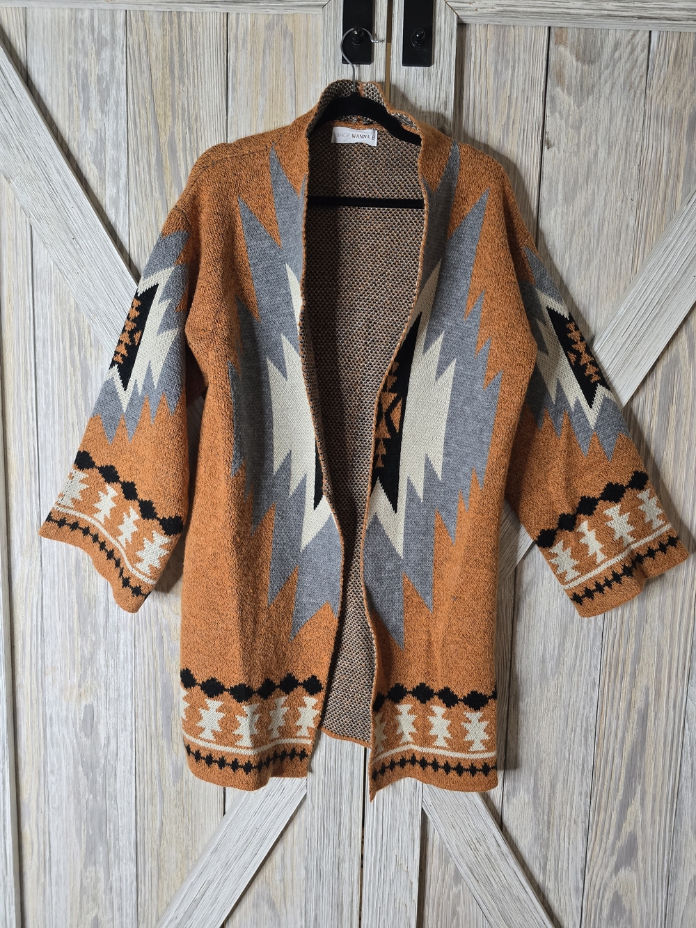 Vince Camuto Orange Aztec-Print Open Cardigan